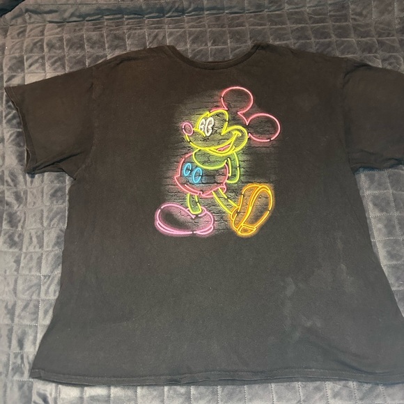 Disney Neon Mickey Mouse Graphic Tee | Black T-Shirt | Size XL - Picture 2 of 5